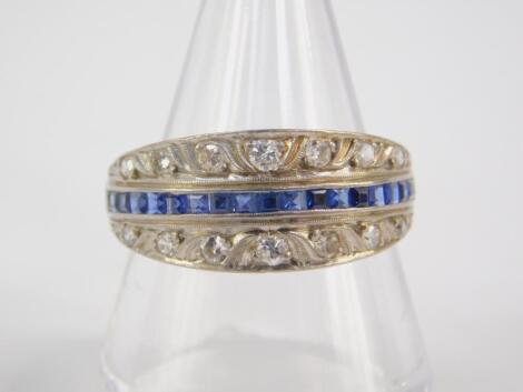 A sapphire and diamond pave ring