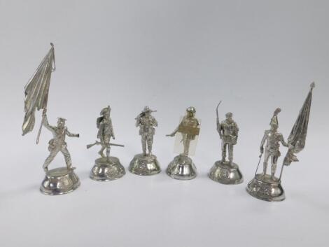 A set of six pewter models