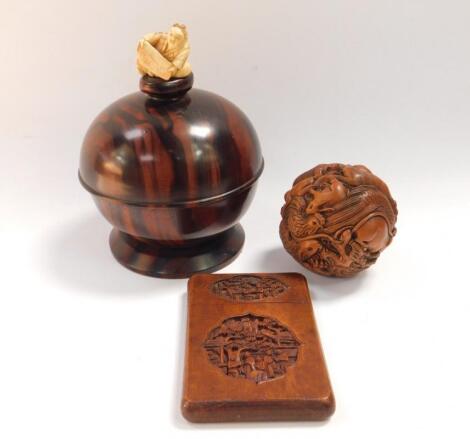 A Chinese late 19thC hardwood calling card case