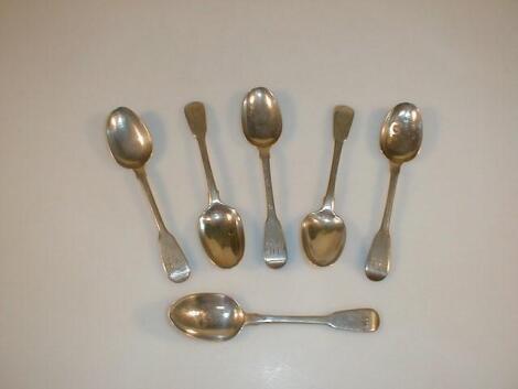 A set of six George III silver fiddle pattern teaspoons by William Chawner