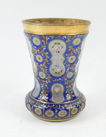 A Bohemian late 19thC blue flashed glass vase