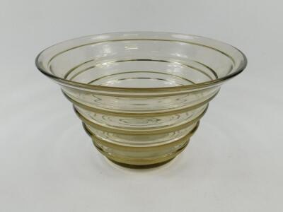 A Whitefriars early 20thC ribbed glass bowl of tapering form