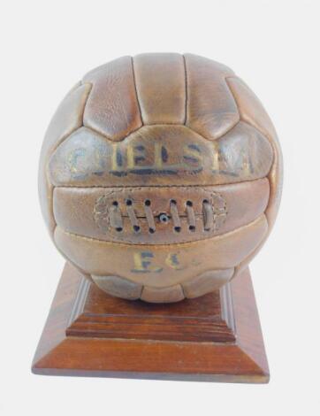 A Chelsea Football Club replica antique tanned leather stitched football