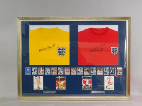 Two England Football shirts signed by Geoff Hurst and Gordon Banks