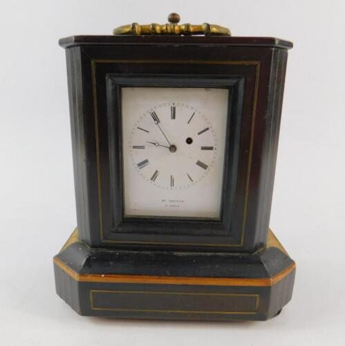 A French late 19thC mahogany and brass inlaid repeater mantel clock