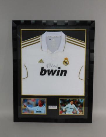 A Real Madrid Football Club shirt signed by Jose Mourinho