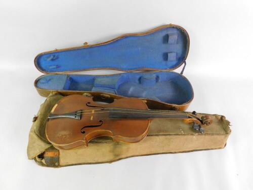 A violin in a canvas case