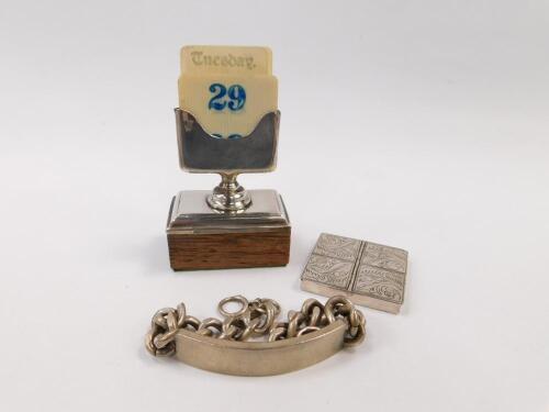 A George V silver and ivory perpetual desk calendar