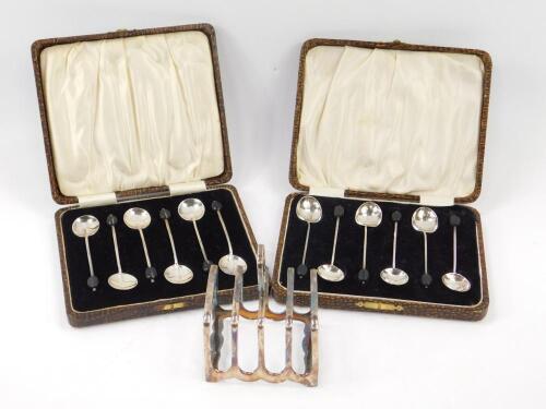 A George VI silver four division toast rack