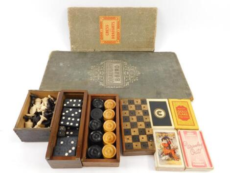 A late 19thC bone and stained bone part chess set