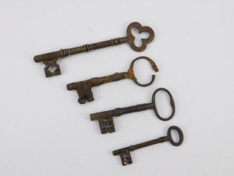 Four Georgian cast iron or steel door keys.