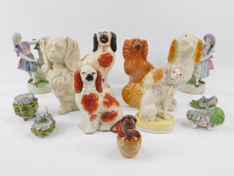 Staffordshire pottery flatback spaniels and other dogs