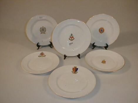 Six various crested plates including Grimsby