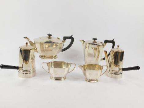 An Art Deco silver plated octagonal footed four piece tea set