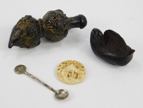 A Chinese 19thC black lacquer snuff bottle and stopper