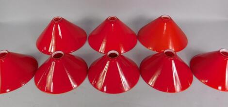 Eight red snooker and pool hanging ceiling light shades