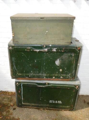 Two military issue plastic and metal ammunition boxes