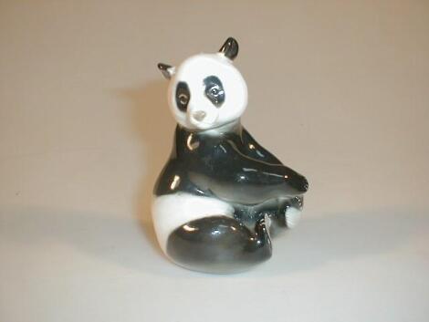 A Russian Lomonsov pottery model of a black and white panda