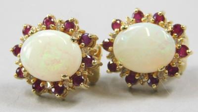 A pair of opal cluster earrings