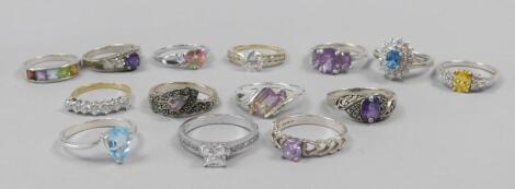 Various silver coloured metal dress rings