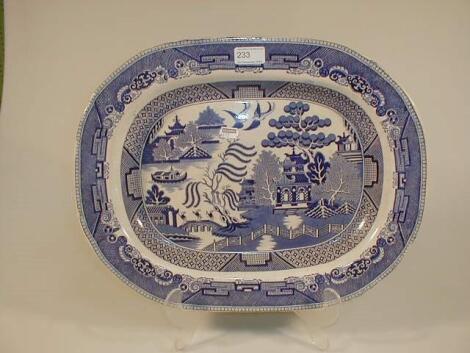 A Victorian Staffordshire blue and white transfer printed meat plate with