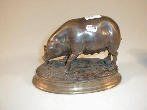 A modern bronze patinated model of a sow