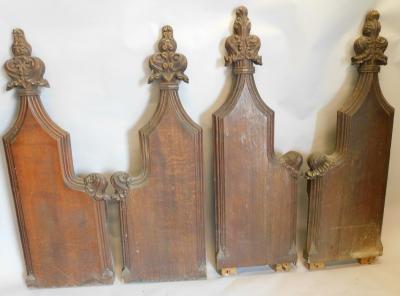 Four Victorian carved oak Gothic style pew ends