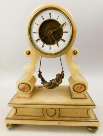 A French late 19thC alabaster mantel clock