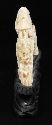 A mid 19thC Canton worked Chinese ivory tusk bridge scene - 10