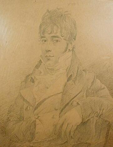 19thC School. A portrait pencil drawing of Lord Nelson together