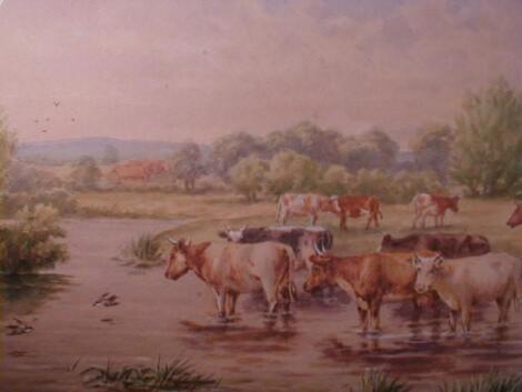 Late 19th/early 20thC School. Rural landscapes with watering cattle and herded sheep