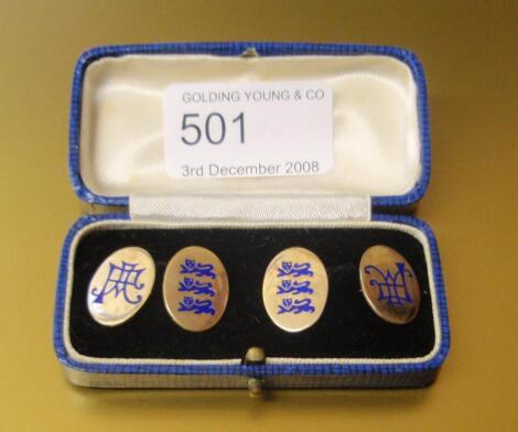 A set of England Football Association three-lions cuff links with monograms