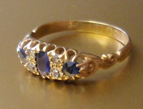 A Victorian 18ct gold sapphire and diamond marquise ring