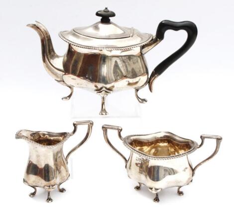 An Edwardian silver three piece bachelor's style tea service