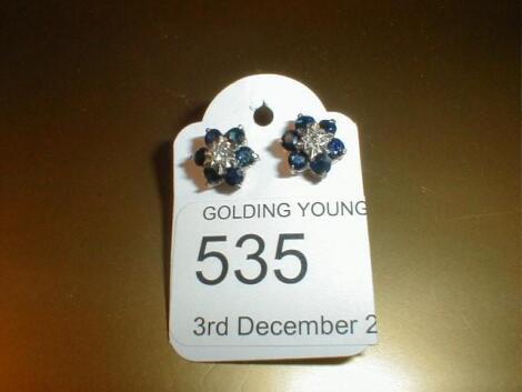 A pair of 9ct gold sapphire and diamond earrings