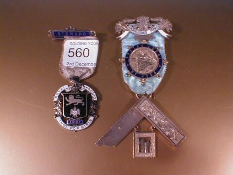 Two silver and enamel Masonic jewels