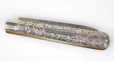 A Victorian silver handled double bladed fruit knife