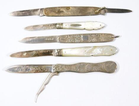 A 19thC all over white metal two blade fruit knife