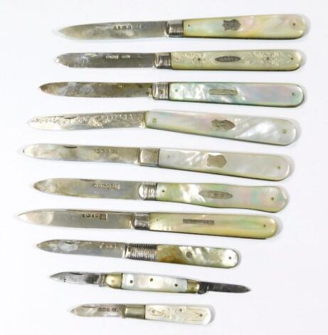 A Victorian silver and mother of pearl fruit knife