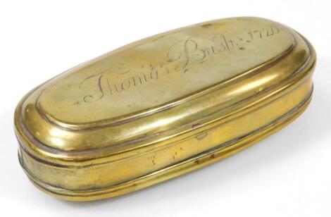 An 18thC brass tobacco box