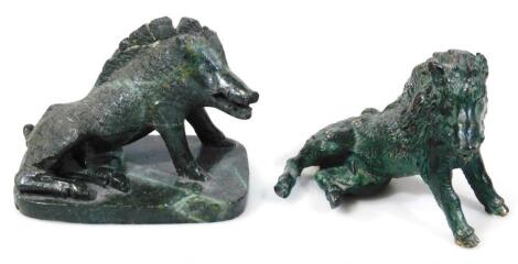 A Grand Tour style cast metal bronze finish figure of recumbent boar