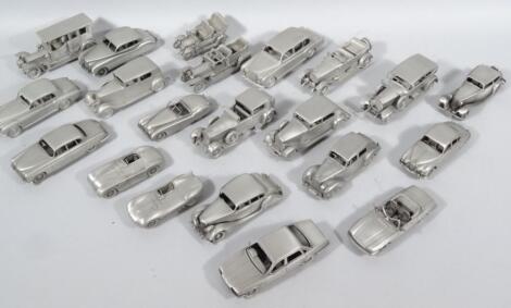 Various Danbury Mint pewter sports cars