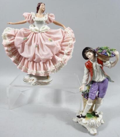 A 20thC Dresden porcelain crinoline dress figure