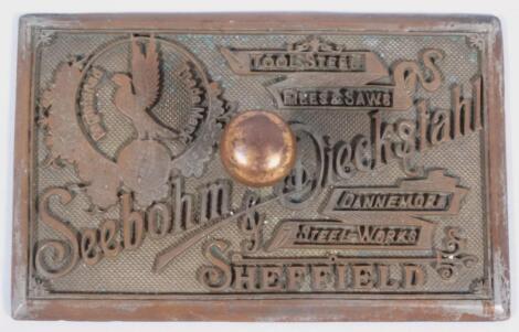 A late 19th/early 20thC Seebohm Dieckstahl Sheffield steelworks metal stamp