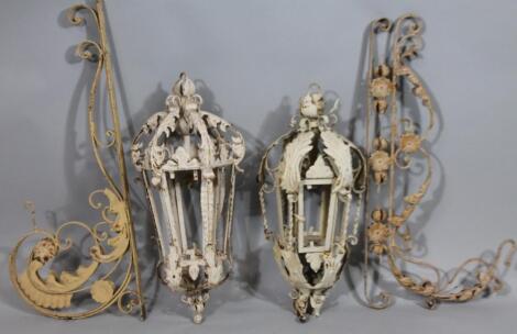 A pair of 20thC William IV style metal hanging lanterns