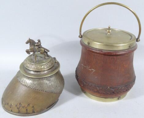 A early 20thC brass mounted horse hoof inkwell