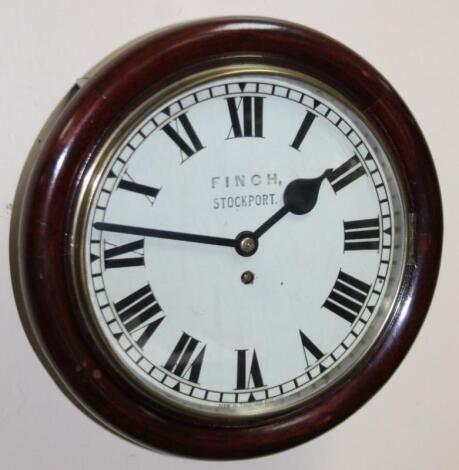 A principally 19thC mahogany stained single fusée wall clock