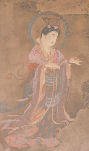 19thC Japanese School. Figure of a geisha standing in flowing robes