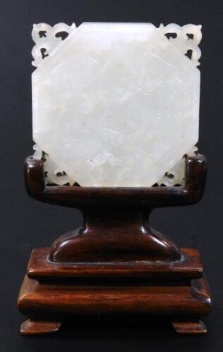 A miniature white jade table screen