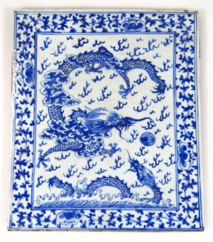 A Chinese blue and white rectangular porcelain plaque